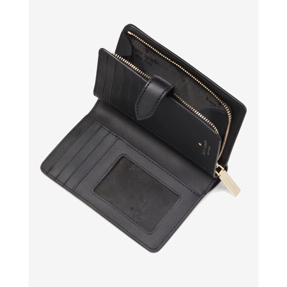 New Kate Spade Signature Spade Flower Medium Compact Bifold Wallet Black Multi - Picture 2 of 3